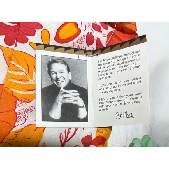 Bob Mackie Studio Dress Size 4 Orange Red Floral Mod Sleeveless 100% Silk Midi - Picture 5 of 5